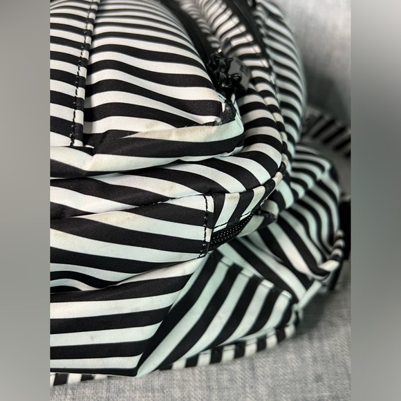 Ju-Ju-Be Be Right Back Black and White Striped Diaper Bag Backpack - Picture 2 of 16